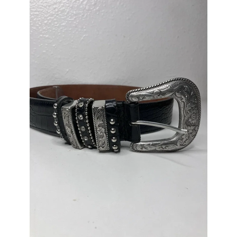 Women's Black Leather Nocona Western Belt Embellished Medium Cowgirl Bling